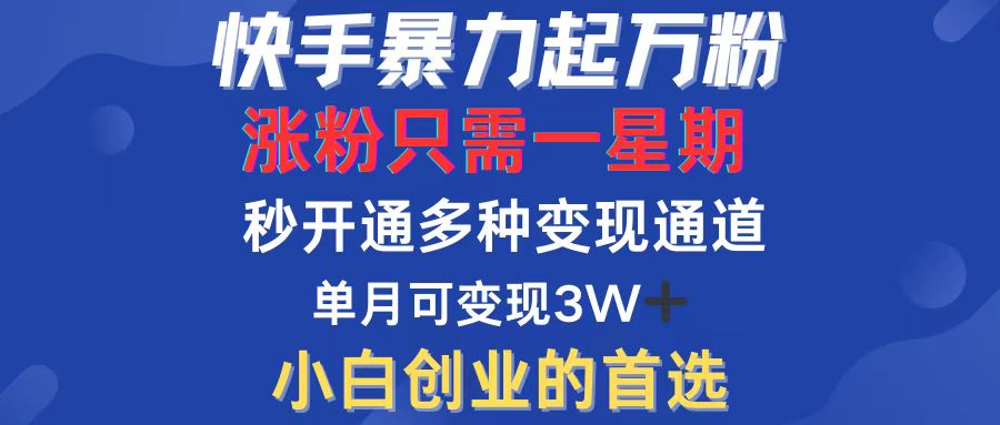 (9.20)快手暴力起万粉，涨粉只需一星期，多种变现模式，直接秒开万合，小白创