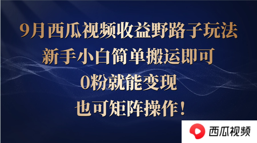 (9.28)西瓜视频收益野路子玩法，新手小白简单搬运即可，0粉就能变现，也可矩